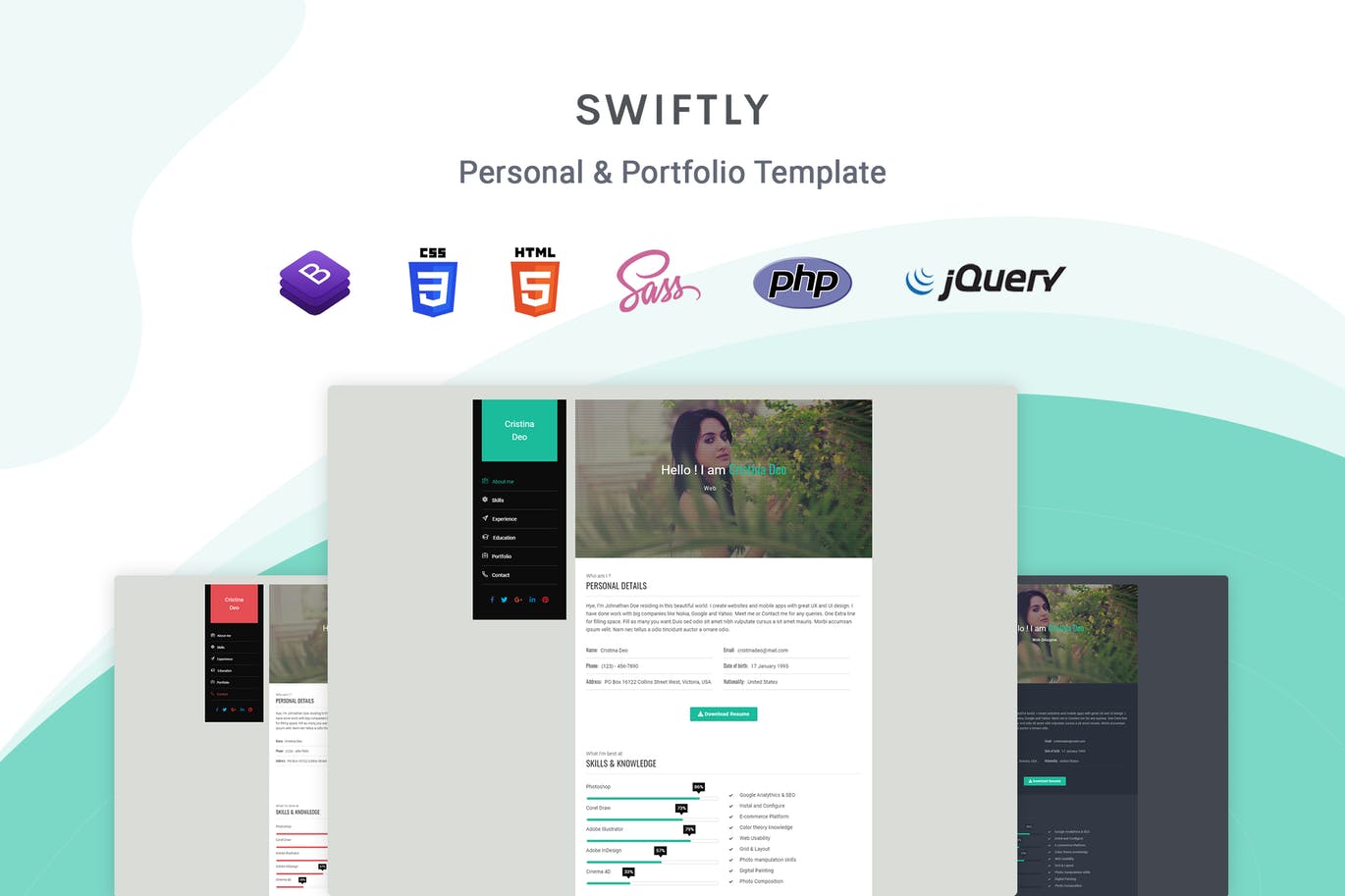个人在线简历&作品集博客网站HTML模板第一素材精选 Swiftly – Personal & Portfolio Template插图