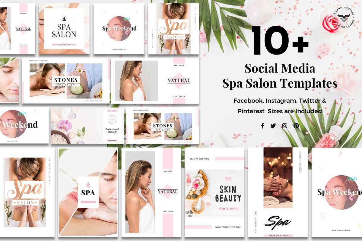 10+美容服务品牌社交媒体广告模板 Social Media Spa/Salon Templates插图