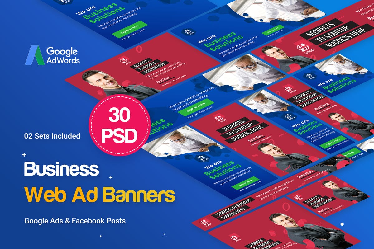 公司业务品牌宣传谷歌广告Banner设计模板 Multipurpose, Business, Startup Banners Ad插图