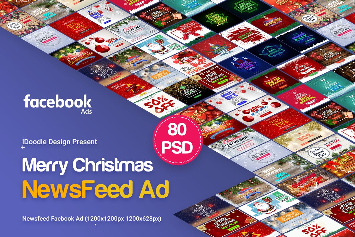 圣诞快乐主题banners促销广告模板 Merry Christmas NewsFeed Banners Ad – 80PSD插图