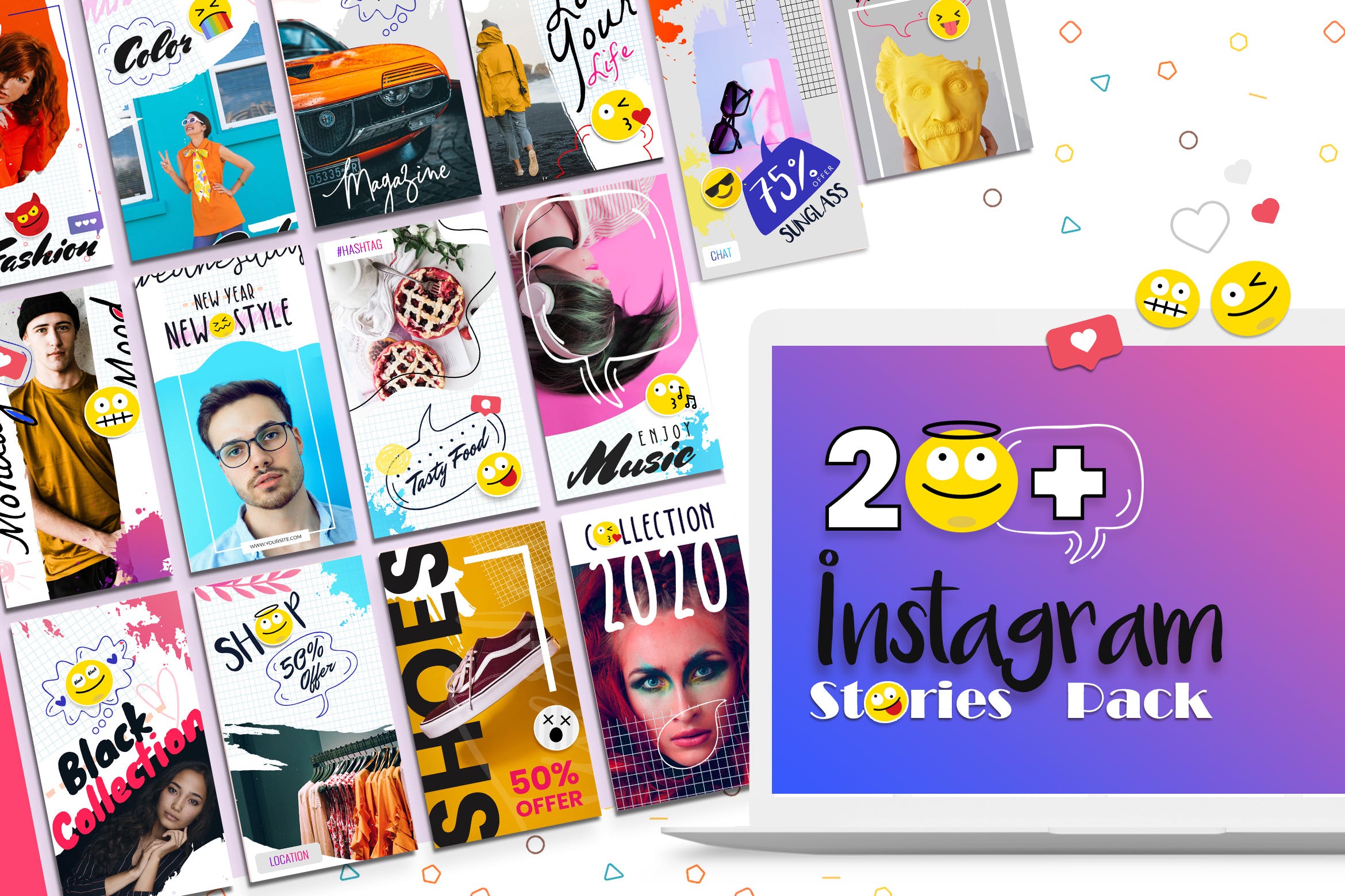 20+Instagram社交网站品牌营销涂鸦风格设计模板第一素材精选 Instagram Stories Template插图