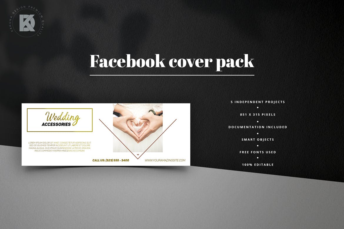 婚礼婚宴活动邀请Facebook封面设计模板第一素材精选 Wedding Facebook Cover Kit插图(5)