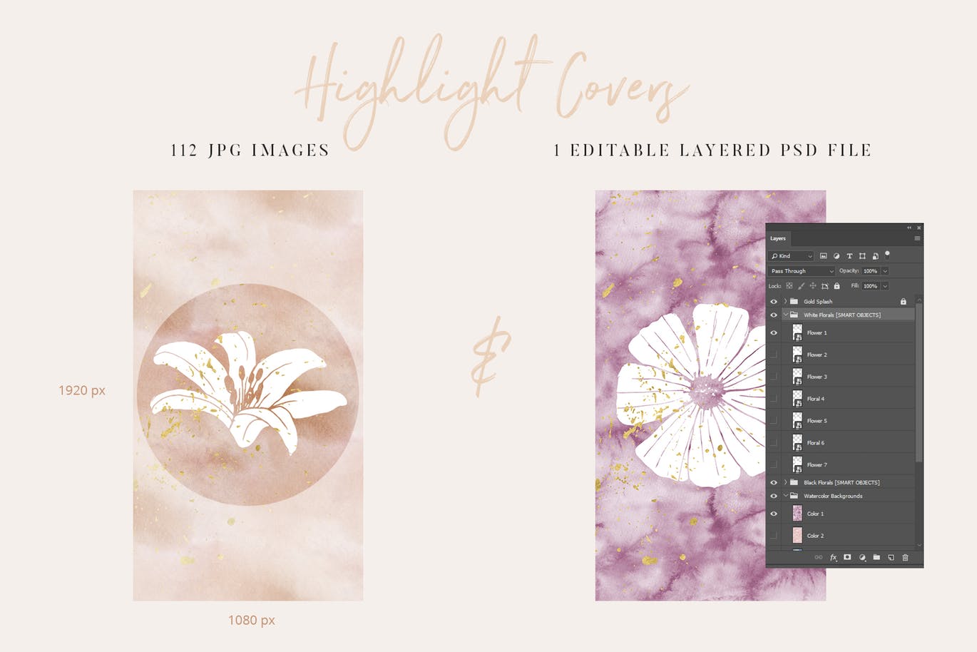 112个创意水彩花卉Instagram社交封面设计素材 Floral Instagram Highlight Covers插图(6)