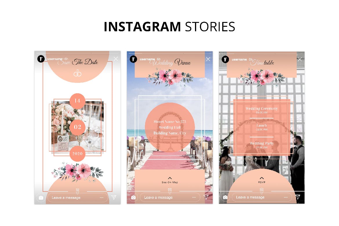 婚礼婚宴Instagram社交邀请函设计模板第一素材精选 Wedding Instagram Kit Template插图(7)