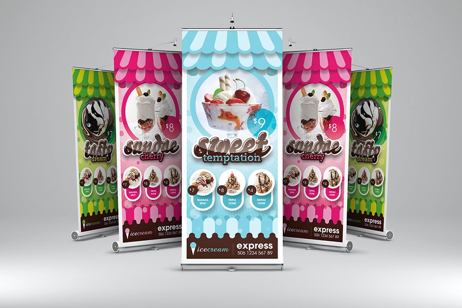 雪糕甜品品牌易拉宝X展架广告模板 My Ice Cream – Roll-Up Banner插图3
