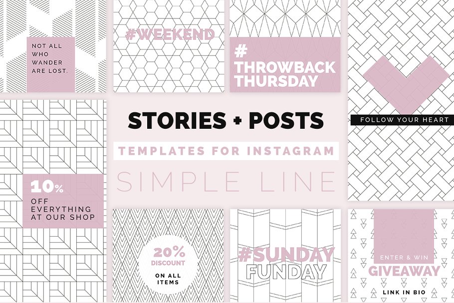 极简主义Instagram几何线条故事贴图模板第一素材精选 Minimal Instagram Pack插图
