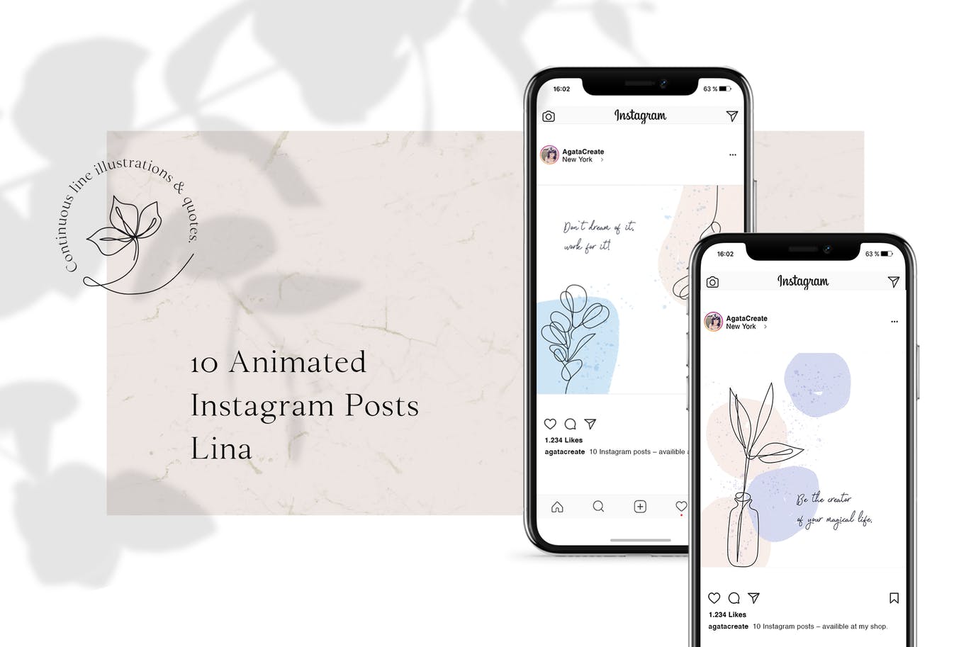 优雅线条动画艺术社交动画贴图设计模板第一素材精选 ANIMATED Instagram Posts – Lina插图