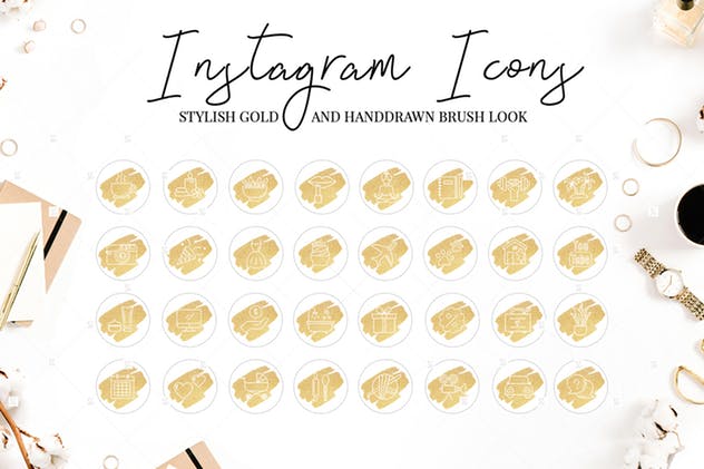 Instagram品牌故事封面金粉高亮图形模板第一素材精选V3 Instagram Highlight Covers V.3 GOLDEN BRUSH插图(1)