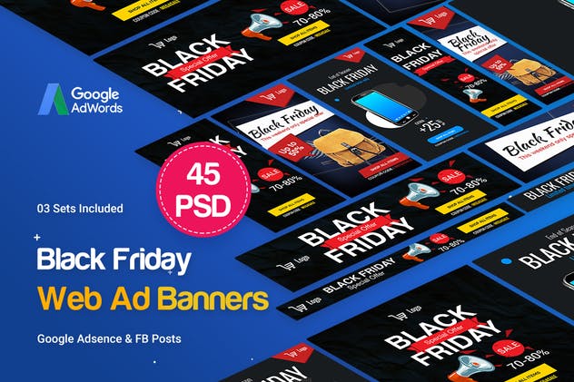45款黑色星期五网络促销广告PSD模板第一素材精选 BlackFriday Banners Ad – 45 PSD [03 Sets]插图(1)