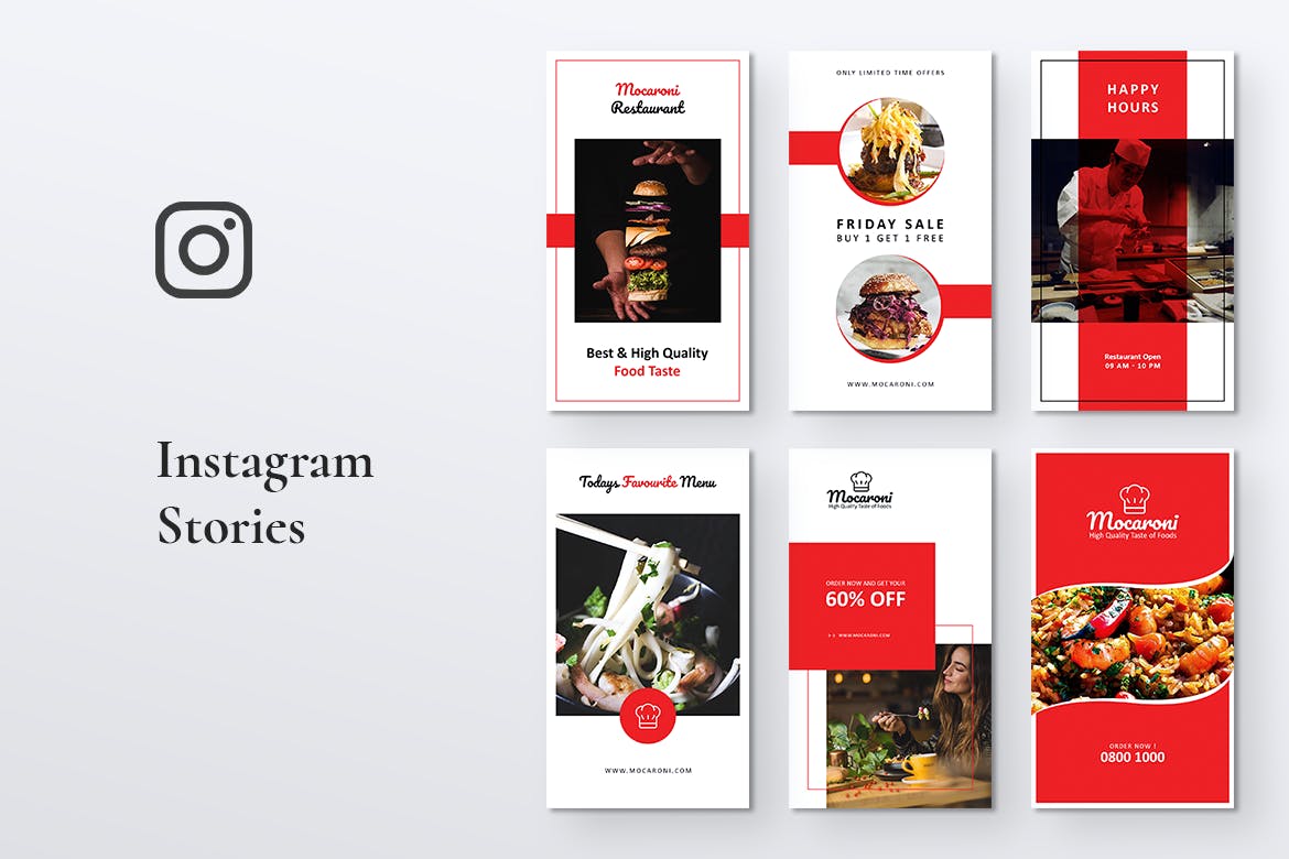 餐馆美食主题Instagram&Facebook社交品牌宣传图片设计PSD模板第一素材精选 MOCARONI Restaurant/Food Store Instagram Stories插图(2)