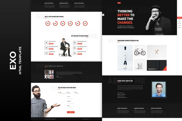 个人简历履历网站HTML模板第一素材精选 EXO – Personal Portfolio Template插图(2)