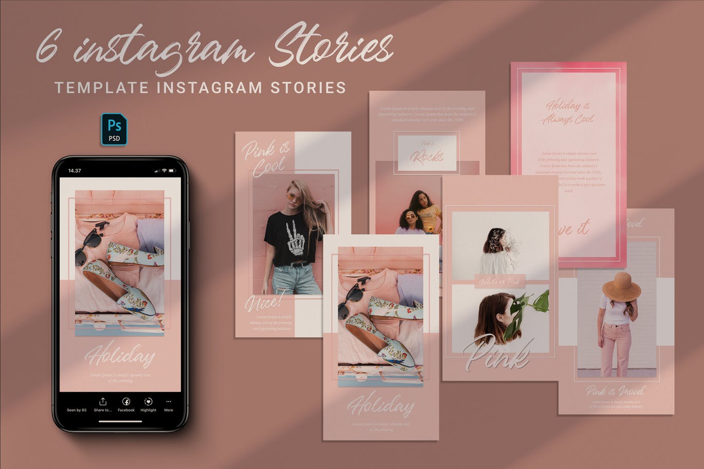 粉色系Instagram品牌故事社交设计素材包 Pink Instagram Stories插图