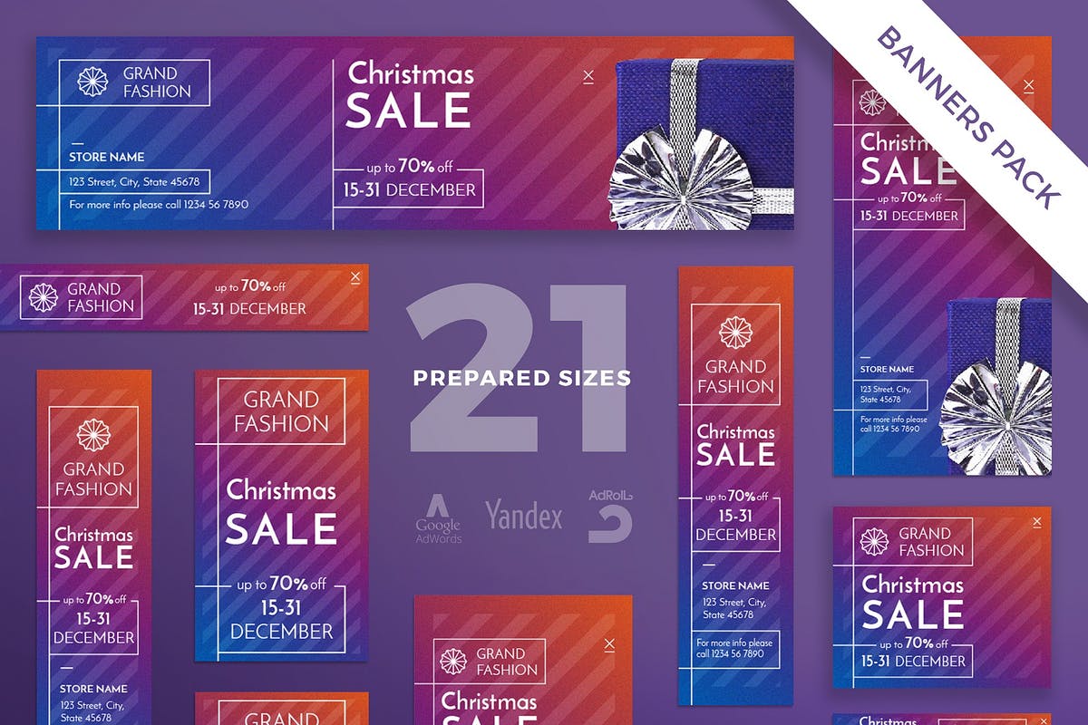 圣诞节节日主题促销广告Banner设计模板合集 Christmas Sale Banner Pack Template插图