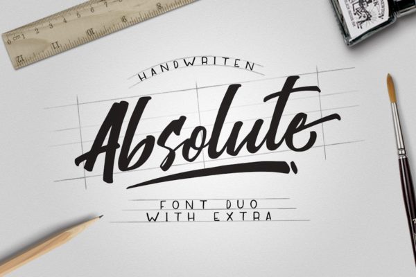 铅笔硬笔书法/画笔草书英文装饰设计字体下载 Absolute Font Duo