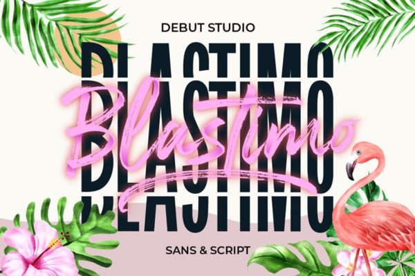 英文无衬线字体&连体书法设计字体 Blastimo Sans & Script