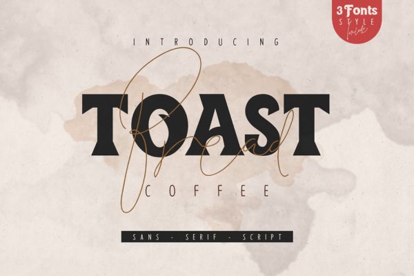 创意装饰设计/无衬线字体/连笔书法钢笔字体三合一 Toast Bread Coffee Typeface缩略图 创意装饰设计/无衬线字体/连笔书法钢笔字体三合一 Toast Bread Coffee Typeface