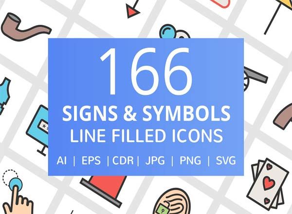 166个符号和符号填充线图标缩略图 166个符号和符号填充线图标