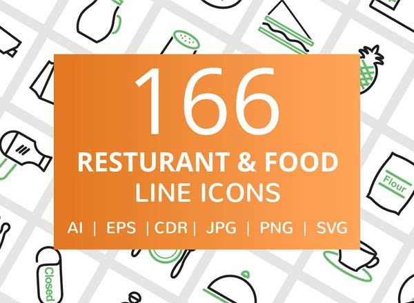 166+餐厅和食物特色线框图标缩略图 166+餐厅和食物特色线框图标