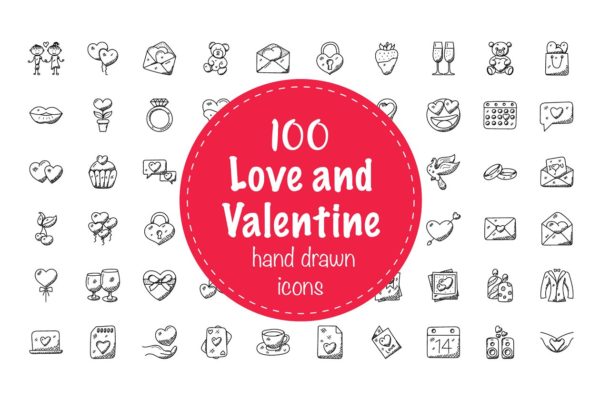 100枚爱和情人节涂鸦图标 100 Love and Valentine Doodle Icons缩略图 100枚爱和情人节涂鸦图标 100 Love and Valentine Doodle Icons