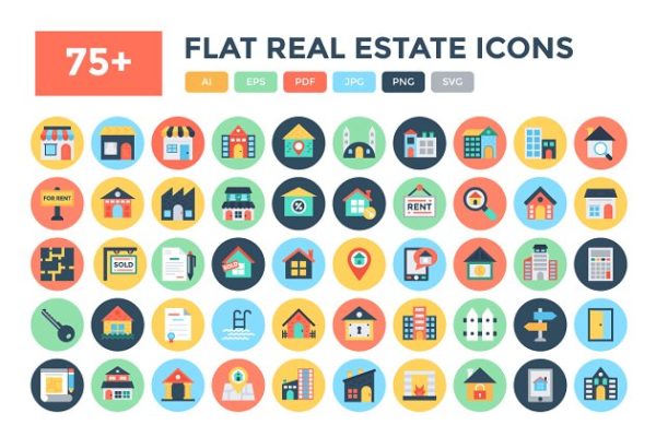 75+扁平化房地产图标 75+ Flat Real Estate Icons缩略图 75+扁平化房地产图标 75+ Flat Real Estate Icons