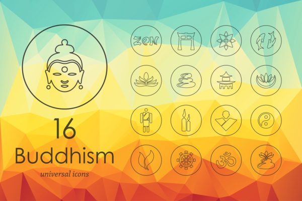 16枚佛教宗教图标 16 buddhism line icons缩略图 16枚佛教宗教图标 16 buddhism line icons