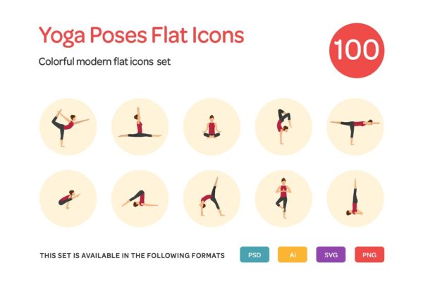 瑜伽动作扁平化图标 Yoga Poses Flat Icons Set缩略图 瑜伽动作扁平化图标 Yoga Poses Flat Icons Set