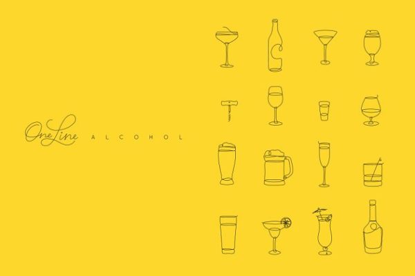 一条线组成的酒精类图案图标 One Line Alcohol缩略图 一条线组成的酒精类图案图标 One Line Alcohol