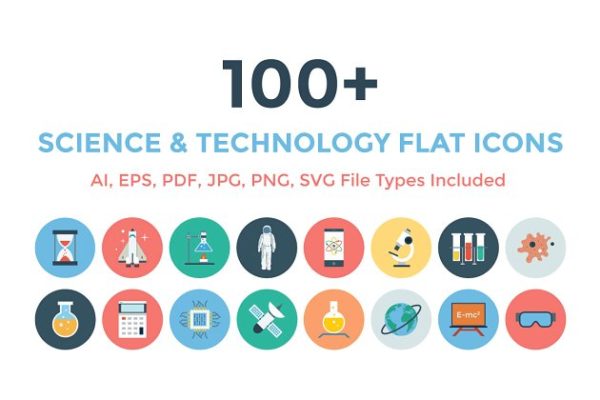 100+自然科学主题扁平化图标 100+ Science & Technology Flat Icons缩略图 100+自然科学主题扁平化图标 100+ Science & Technology Flat Icons