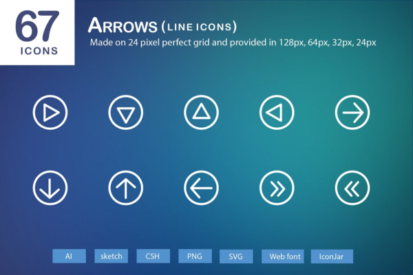 67枚箭头图形线条图标 67 Arrows Line Icons缩略图 67枚箭头图形线条图标 67 Arrows Line Icons