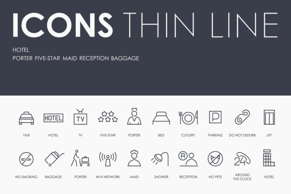 酒店旅馆主题线条图标 Hotel thinline icons缩略图 酒店旅馆主题线条图标 Hotel thinline icons
