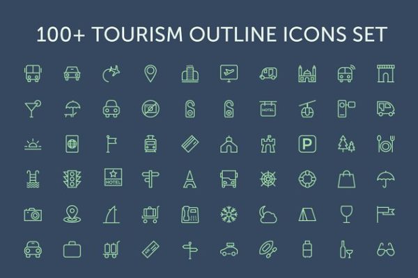 100枚旅游主题线条图标 100+ Tourism Outline Icons Set缩略图 100枚旅游主题线条图标 100+ Tourism Outline Icons Set