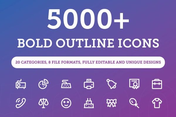 5000+粗线条图标合集 5000+ Bold Outline Icons Bundle缩略图 5000+粗线条图标合集 5000+ Bold Outline Icons Bundle