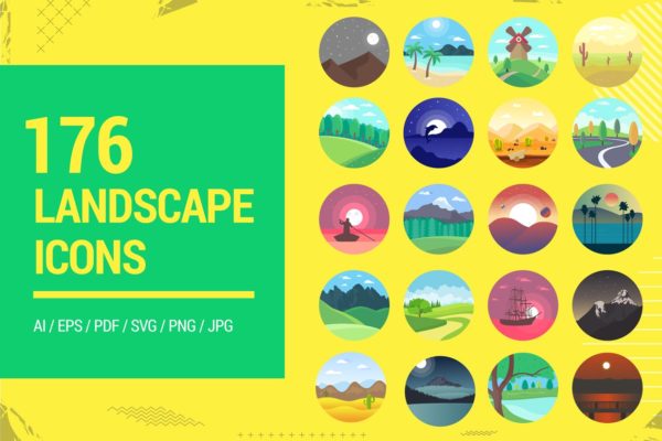 176个扁平风圆形风景图标 176 Flat Rounded Landscape Icons缩略图 176个扁平风圆形风景图标 176 Flat Rounded Landscape Icons