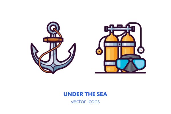 海底作业主题手绘矢量图标 Under the sea[AI, EPS, SVG]