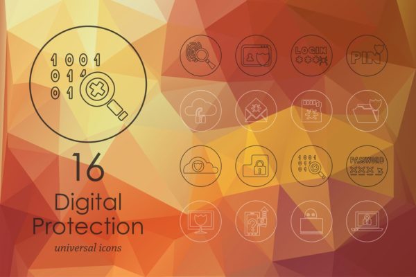 16枚互联网数据安全主题图标 16 digital protection icons缩略图 16枚互联网数据安全主题图标 16 digital protection icons