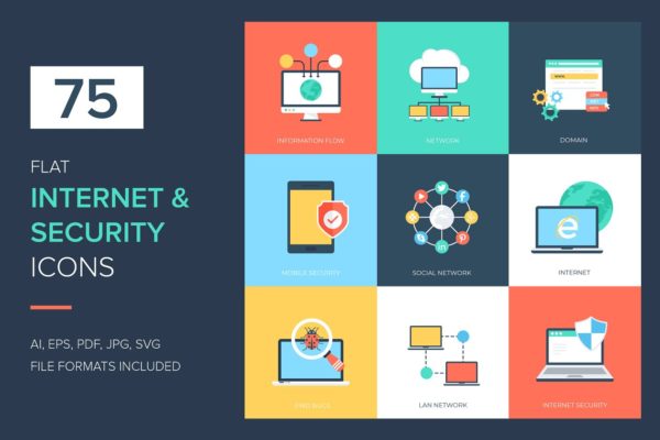 75个扁平化互联网技术安全平面图标 75 Internet and Security Flat Icons缩略图 75个扁平化互联网技术安全平面图标 75 Internet and Security Flat Icons