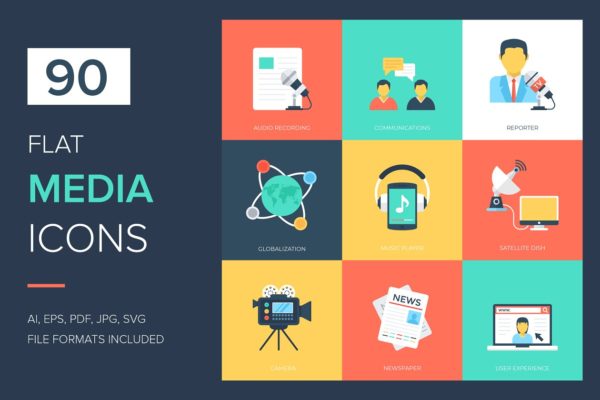 90个平面媒体广告图标 90 Media Flat Icons缩略图 90个平面媒体广告图标 90 Media Flat Icons