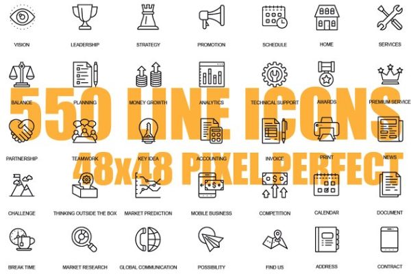 550枚商业设计理念线条图标 550 Line Icons Bundle缩略图 550枚商业设计理念线条图标 550 Line Icons Bundle