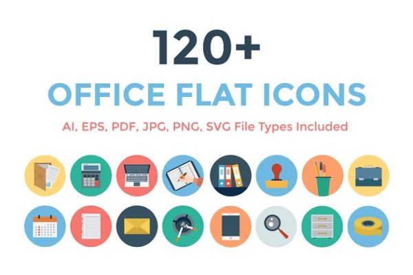 120+扁平化办公室办公用具图标 120+ Office Flat Icons缩略图 120+扁平化办公室办公用具图标 120+ Office Flat Icons