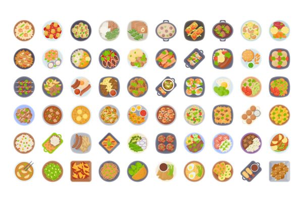 60枚食物菜肴元素扁平化图标 60 Food Dishes Flat Icons缩略图 60枚食物菜肴元素扁平化图标 60 Food Dishes Flat Icons