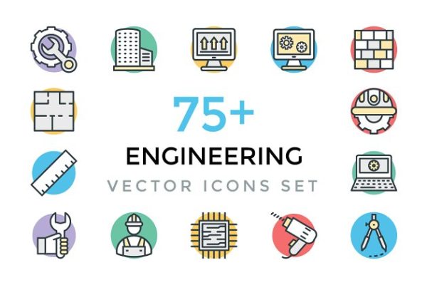75+建筑工程主题粗线条彩色图标 75+ Engineering Vector Icons缩略图 75+建筑工程主题粗线条彩色图标 75+ Engineering Vector Icons