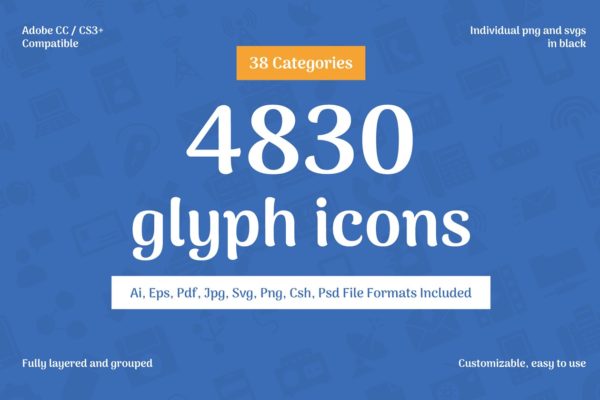 4830个多领域象形写意文字图标 4830 Glyph Icons缩略图 4830个多领域象形写意文字图标 4830 Glyph Icons