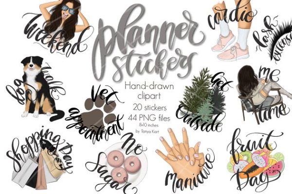 创意手绘精致女孩贴纸 Planner Stickers Collection缩略图 创意手绘精致女孩贴纸 Planner Stickers Collection