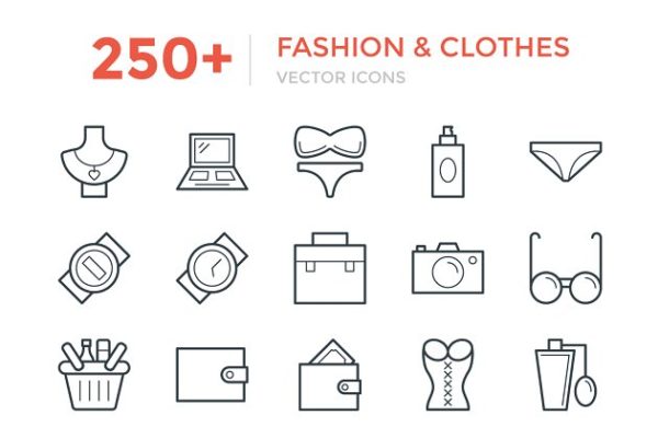 250+时尚服饰类粗线条图标 250+ Fashion and Clothes Icons缩略图 250+时尚服饰类粗线条图标 250+ Fashion and Clothes Icons