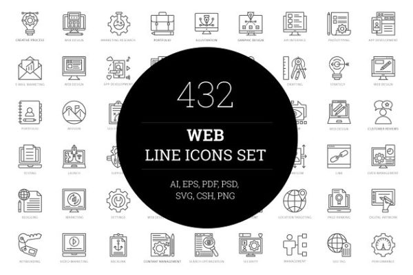 432个互联网领域Web线条图标 432 Web Line Icons缩略图 432个互联网领域Web线条图标 432 Web Line Icons