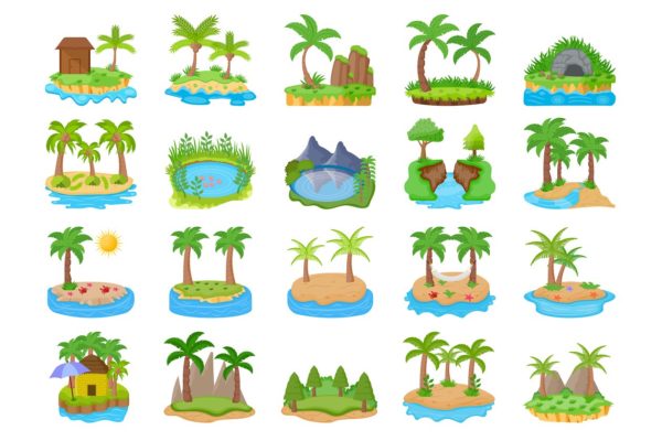 60个不同的岛屿平面场景小图标 60 Different Scenes of Islands缩略图 60个不同的岛屿平面场景小图标 60 Different Scenes of Islands