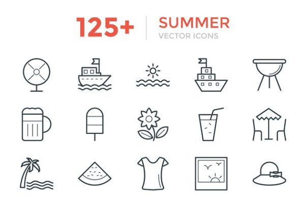 125+夏季游玩矢量线条图标 125+ Summer Vector Icons缩略图 125+夏季游玩矢量线条图标 125+ Summer Vector Icons