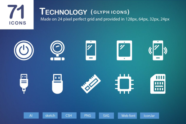 71个科技主题象形写意文字图标 71 Technology Glyph Icons缩略图 71个科技主题象形写意文字图标 71 Technology Glyph Icons