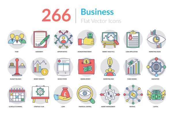 266枚扁平风商业图标 266 Flat Business Icons缩略图 266枚扁平风商业图标 266 Flat Business Icons