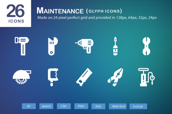 26个建筑维修工具icon图标 26 Maintenance Glyph Icons缩略图 26个建筑维修工具icon图标 26 Maintenance Glyph Icons